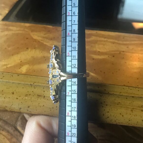 Natural Tanzanite Black Spinel Sterling Silver Cocktail Ring Size 6 - Picture 8 of 9